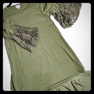 NWT Green Lularoe Maurine Dress Lace Sleeves XS